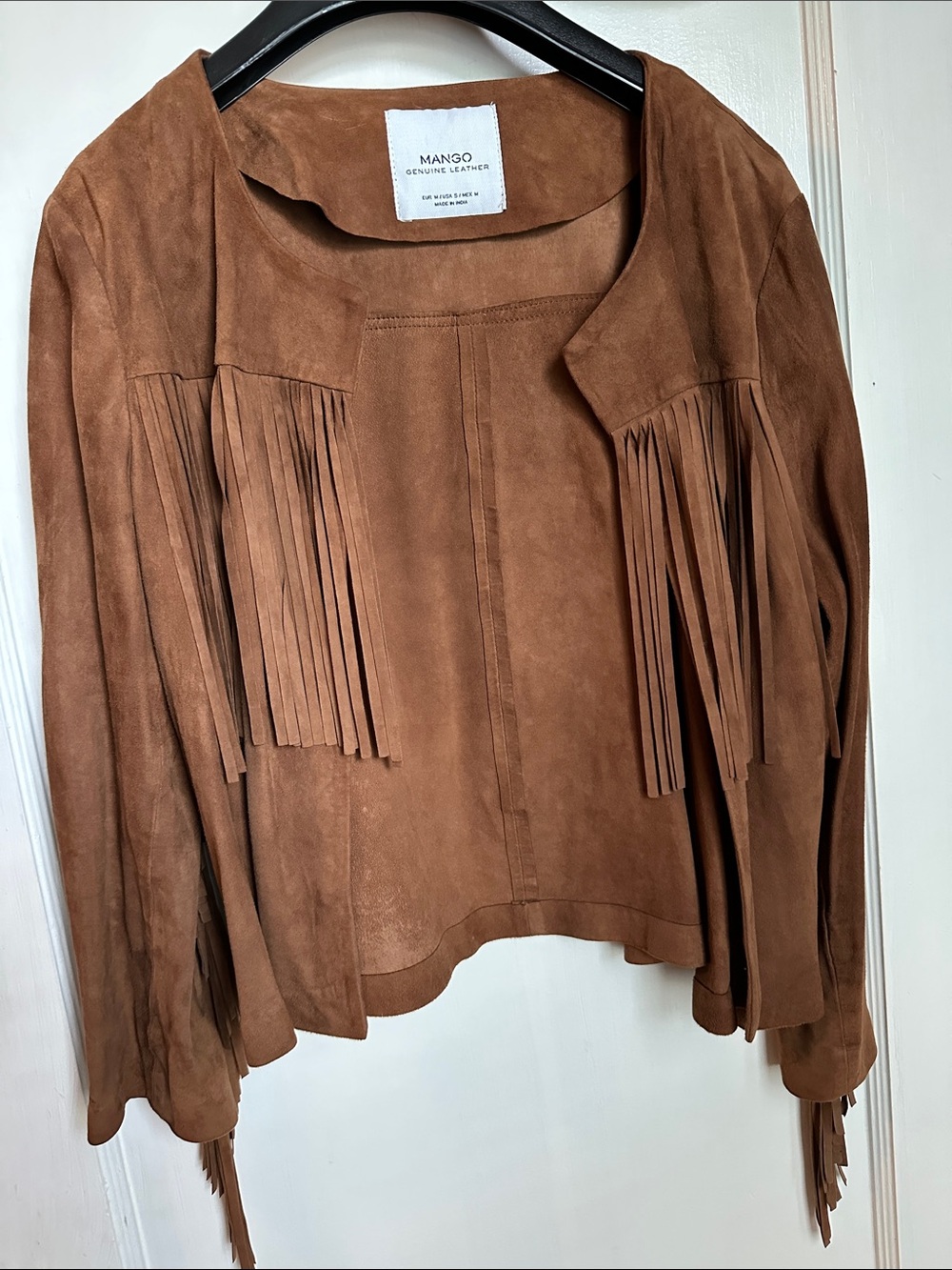 Mango Cognac Suede Fringe Leather Jacket